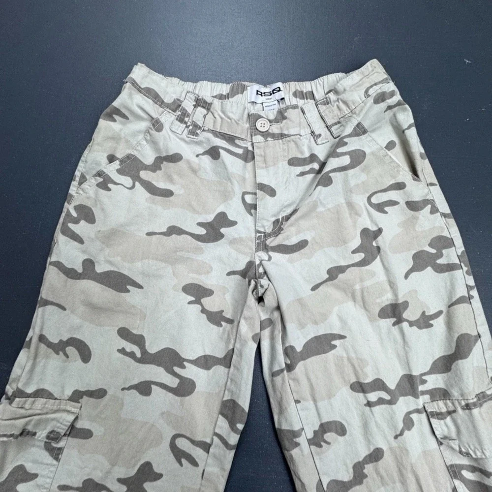 RSQ Camo Cargo Pants Women's XS Tan Beige Utility Straight Leg Cotton Workwear - Picture 2 of 11